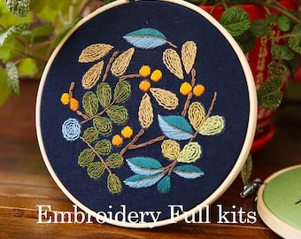 Floral embroidery kits Beginner Embroidery Kit-Modern Flower and Plant Hand Embroidery Full Kit -flowers Embroidery Pattern