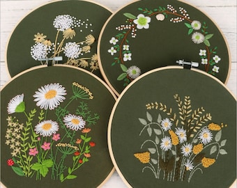 Embroidery Kit,Beginner Embroidery, flowers pattern,Hoop Art Hand Embroidery Art, Modern Embroidery DIY Kit,Embroidery Pattern Beginner