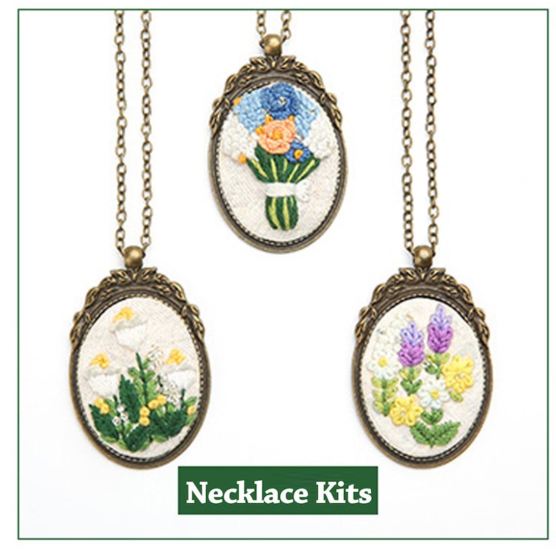 Embroidery Kit Handmade Embroidered Necklacemini Embroidery Etsy