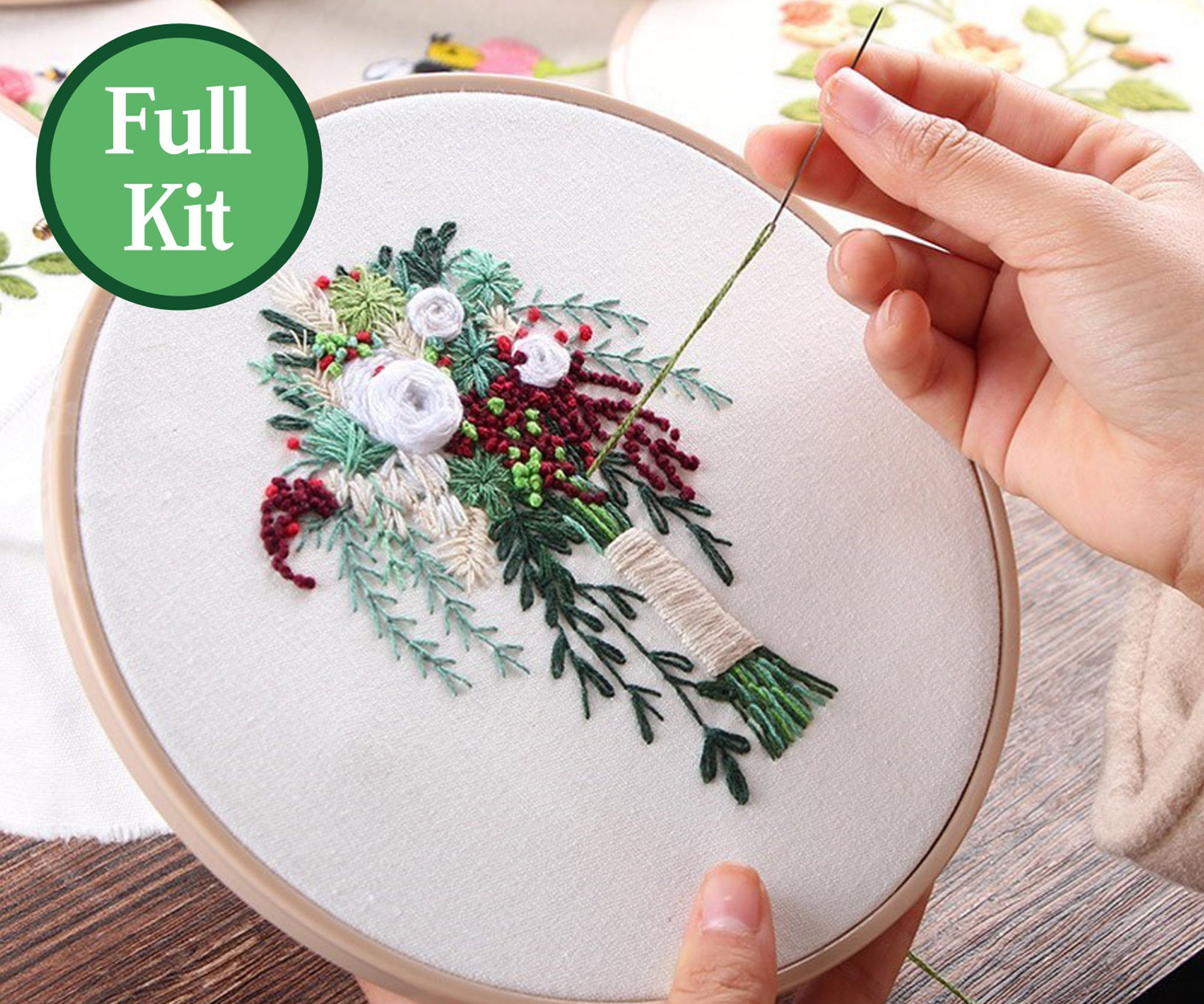 materials included Embroidery kit gift idea tansy print pillow flowers cross stitch embroidery kit modern hand embroidery
