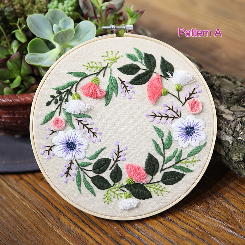 Diy Embroidery Kit Retro Floral Pattern Flower Diy Etsy