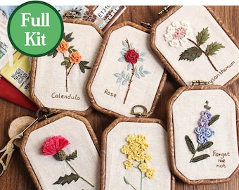 Beginner Embroidery Kit - Modern Flower and Plant Hand Embroidery Full Kit - DIY 3 Dimensional Floral Embroidery Hoop Wall Art Kit