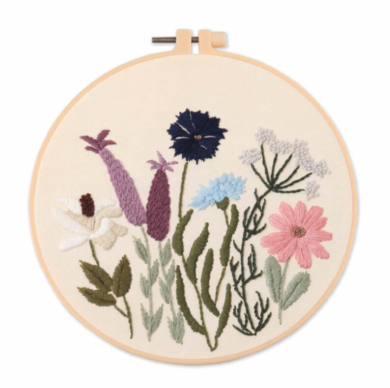 Easy Embroidery Kit Beginner, Modern floral Plant hand Embroidery Kit, Needlepoint Kit, DIY Craft Kit, Crewel embroidery, DIY embroidery set Pattern 2