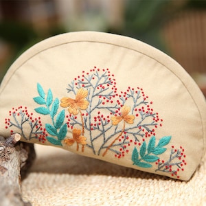 刺繍と裁縫キット、ジッパー付きキャンバスバッグ刺繍パターン、刺繍キット、コスメティックバッグ、メイクアップバッグ、ウォッシュバッグ、コインケース、彼女へのギフト