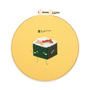 Beginner Embroidery Kit-DIY Craft Kit Sushi Pattern-Hand Embroidery Full Kit-Embroidery Hoop Wall Art Kit-DIY Food Needlework GiftHoop art 2-Futomaki