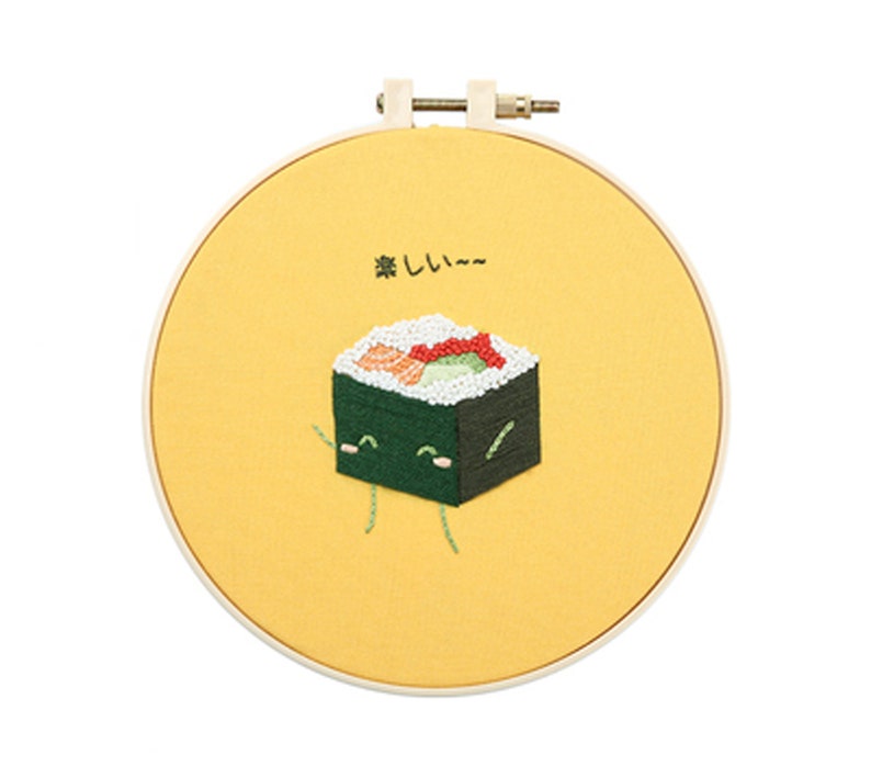 Beginner Embroidery Kit-DIY Craft Kit Sushi Pattern-Hand Embroidery Full Kit-Embroidery Hoop Wall Art Kit-DIY Food Needlework GiftHoop art 2-Futomaki