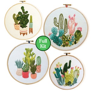 Kit fai da te botanico, Kit di ricamo principiante -Cacti e Succulenti Pattern floreale - Kit completo ricamo a mano - Ricamo fai da te