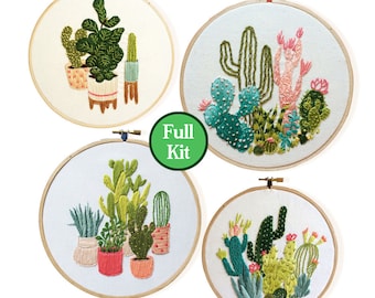 Botanical DIY Kit, Beginner Embroidery Kit -Cacti and Succulents Floral Pattern - Hand Embroidery Full Kit - DIY Flower Embroidery