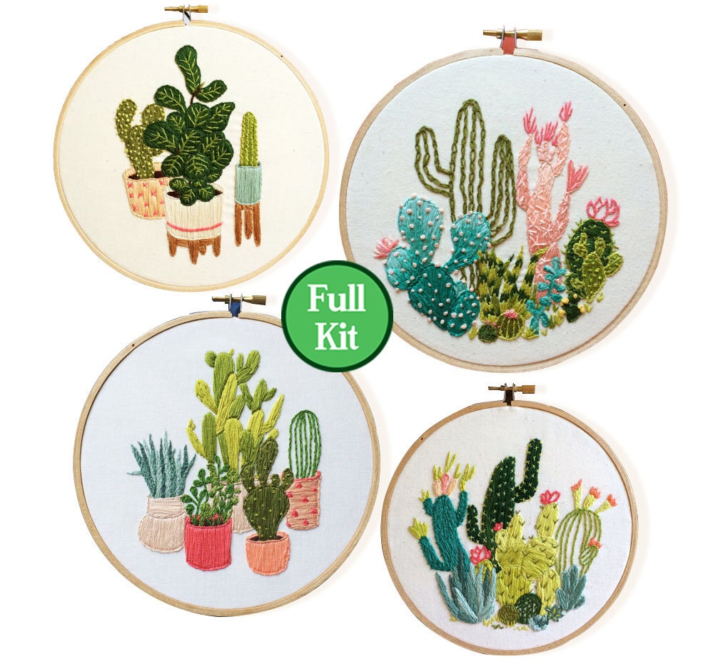 Beginner Embroidery Kits for Adults Flowers and Succulents Embroidery Kit  DIY Hand Embroidery Full Kit Cross Stitch Set 