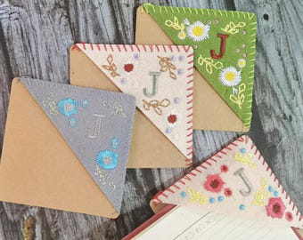 Personalized Hand Embroidered Corner Bookmark -Book Corner Decoration- 26 Letters and 4 Seasons- Felt Triangle Page Stitched Corner Bookmark