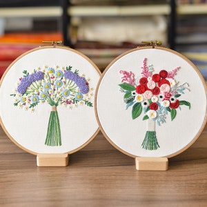 Floral Beginner Embroidery Kit Modern Flower Plant Hand Embroidery Full Kit DIY Floral Needlepoint Hoop Wall Art Kit image 10