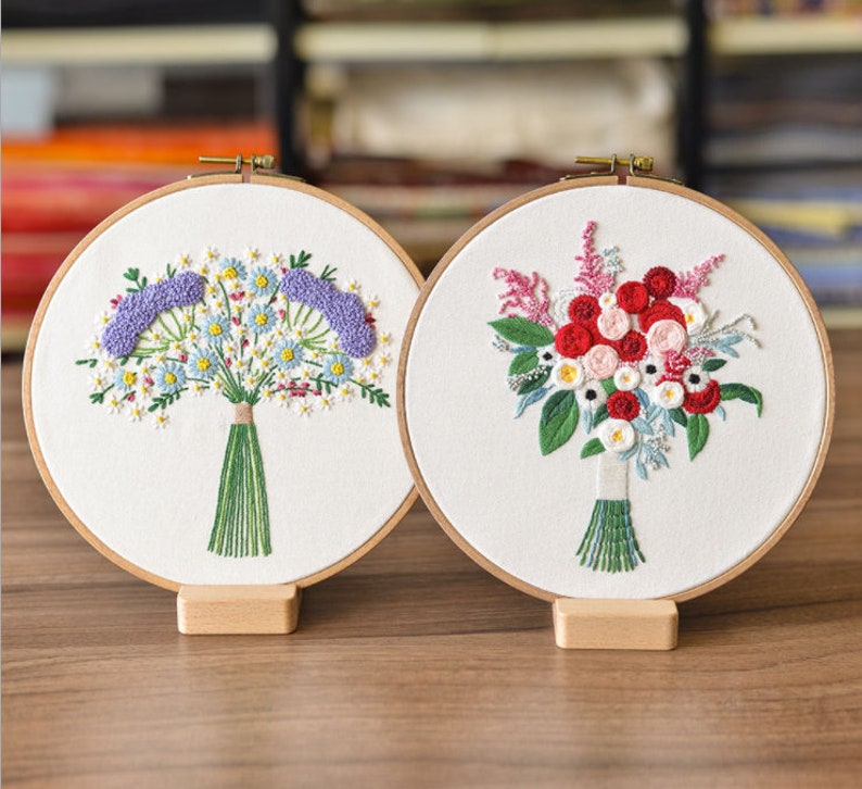 Floral Beginner Embroidery Kit Modern Flower Plant Hand Embroidery Full Kit DIY Floral Needlepoint Hoop Wall Art Kit image 10