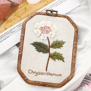 Beginner Embroidery Kit Modern Flower and Plant Hand Embroidery Full Kit DIY 3 Dimensional Floral Embroidery Hoop Wall Art Kit B