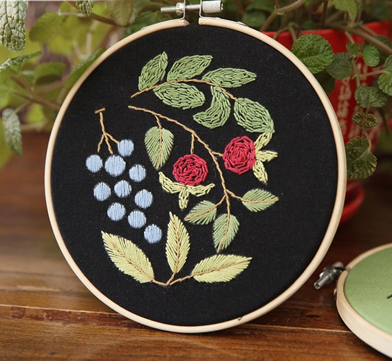 Floral Embroidery Kits Beginner Embroidery Kit-modern Flower and Plant Hand  Embroidery Full Kit flowers Embroidery Pattern 