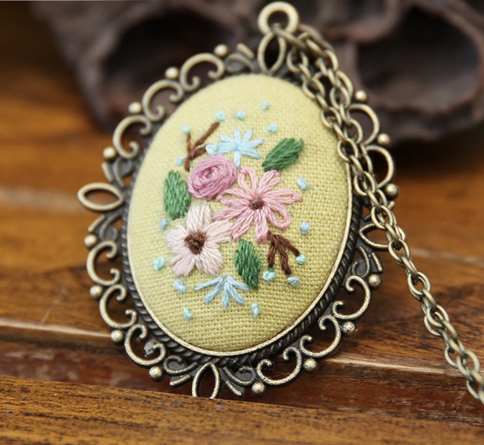Embroidery Necklace Kit Beginnermodern Floral Beginner Hand Etsy