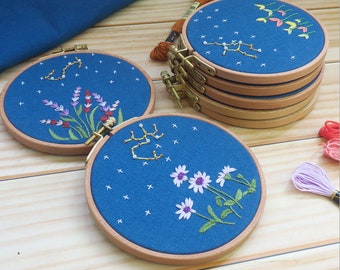 Diy craft kit|Horoscope 2020|Embroidery Kit Beginner|Hand Embroidery Hoop Art|Modern Embroidery Kit|Embroidery Zodiac Constellation Pattern