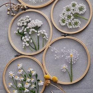 Plants transparent embroidery kit for beginner,Flower diy Kit,beginner Hand Embroidery Full Kit ,Diy start up embroidery set English Guide image 2