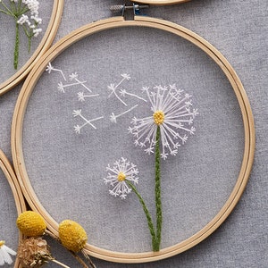 Plants transparent embroidery kit for beginner,Flower diy Kit,beginner Hand Embroidery Full Kit ,Diy start up embroidery set English Guide Flowers C -20cm