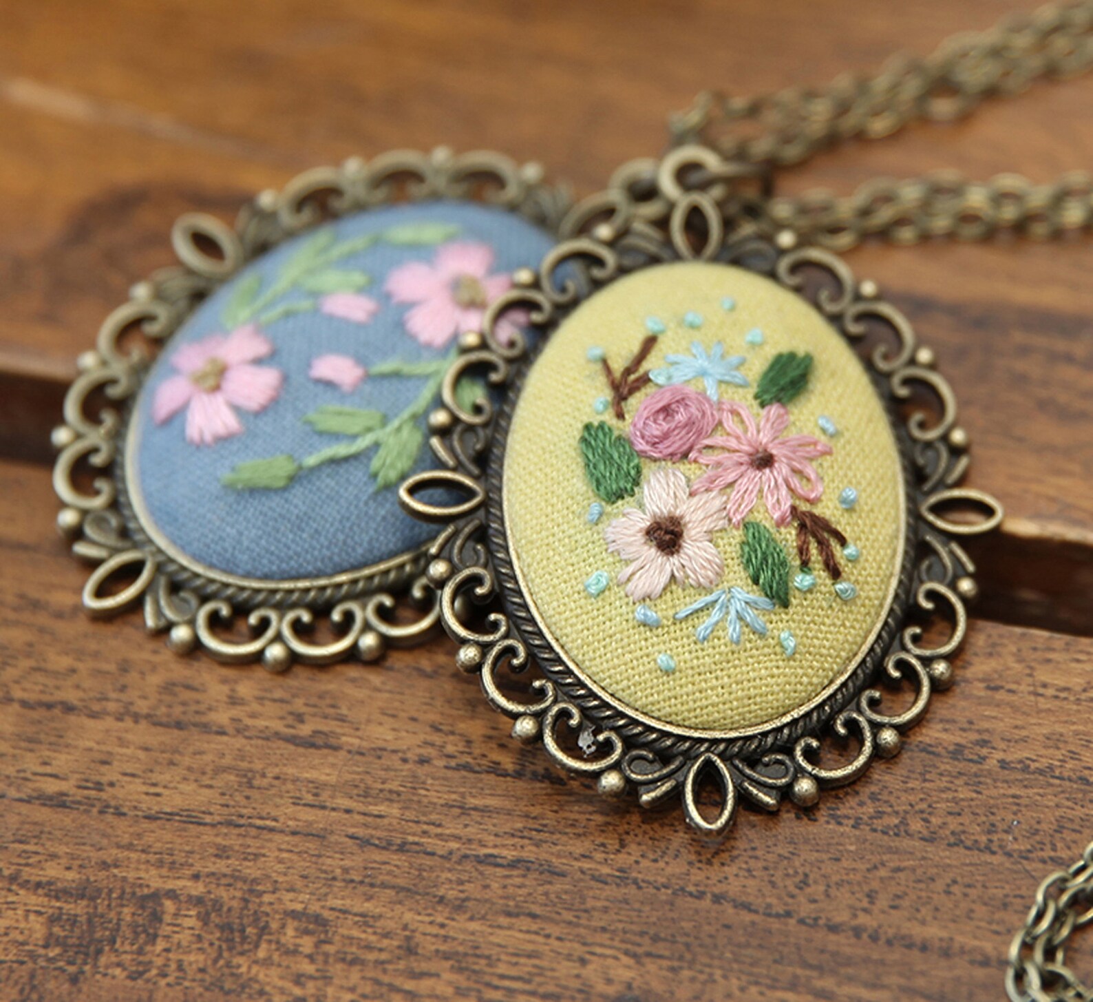 Embroidery Necklace Kit Beginnermodern Floral Beginner Hand Etsy