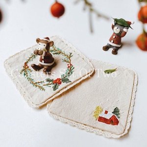 christmas gift Idea,embroidery Kit coaster embroidery set of two,ornament diy kit,diy hand embroidery kit,gifts for women mother sister gift