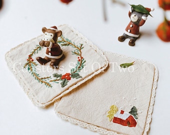 Weihnachtsgeschenk-Idee, Stickpackung Untersetzerstickerei zweier Set,Ornament-DIY-Stickerei-Kit,Geschenk für Frauen-Mutter-Schwester-Stickerei