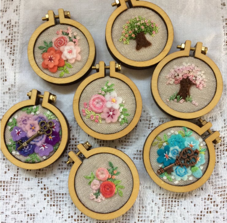 ミニ木製刺繍枠 - ミニ楕円形/丸型/四角型木製枠アート - 小さな