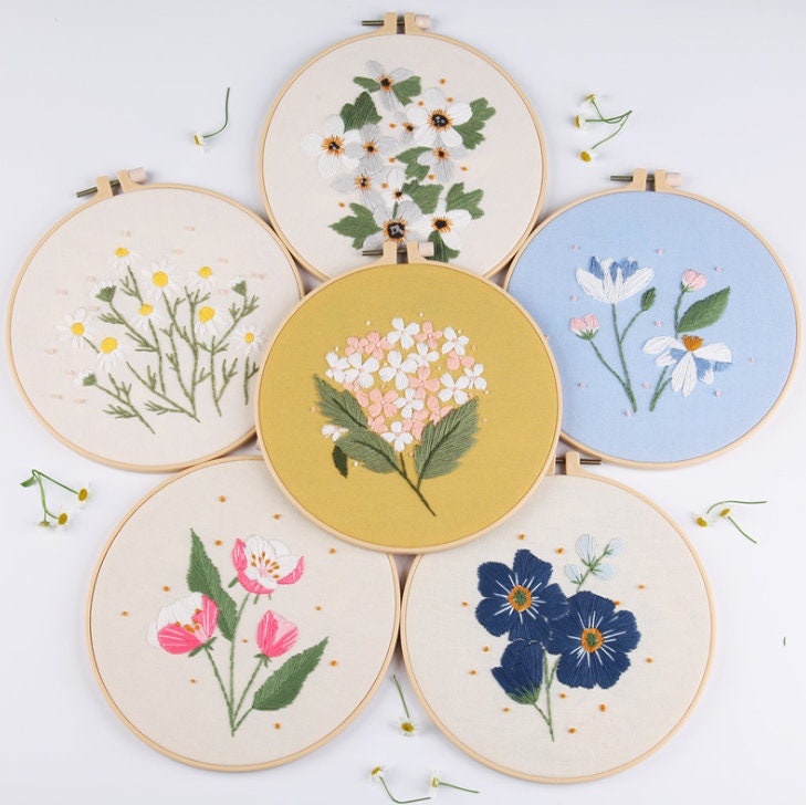 DIY Flower Embroidery Hoop Wall Art KitDiy Embroidery kit Etsy