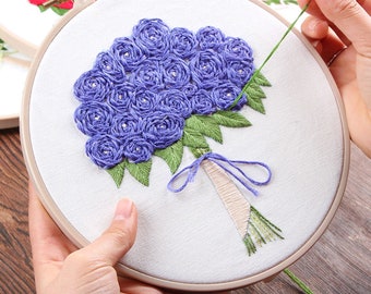 Floral Embroidery Kit For Beginner, Modern Embroidery Kit, Hand Embroidery Kit, Embroidery kit wedding flowers Embroidery Pattern