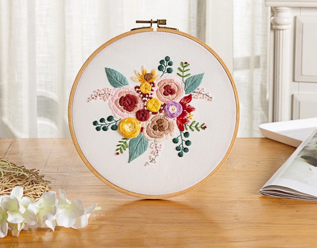 Flower Easy DIY Embroidery Kit for Beginner Printed Pattern Cross