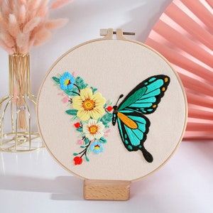 Butterfly Embroidery Kit For Beginner , Diy craft Kit Embroidery gift , Embroidery kit butterfly , Diy Kit adult kids , Gift set for Mom