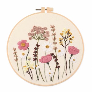 Easy Embroidery Kit Beginner, Modern floral Plant hand Embroidery Kit, Needlepoint Kit, DIY Craft Kit, Crewel embroidery, DIY embroidery set Pattern 1