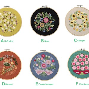 Floral Beginner Embroidery Kit Modern Flower Plant Hand Embroidery Full Kit DIY Floral Needlepoint Hoop Wall Art Kit image 10