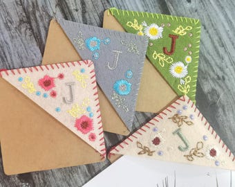 Personalized Hand Embroidered Corner Bookmark -Book Corner Decoration- 26 Letters and 4 Seasons- Felt Triangle Page Stitched Corner Bookmark