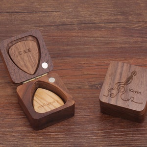 Personalized Wooden Guitar Picks with Case, Plectrum Box Guitar Player Gift, Custom Guitar Pick Holder, Father&#39;s Day, Gifts for Christmas