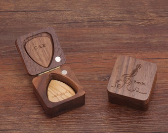 Personalized Wooden Guitar Picks with Case, Plectrum Box Guitar Player Gift, Custom Guitar Pick Holder, Father's Day, Gifts for Christmas