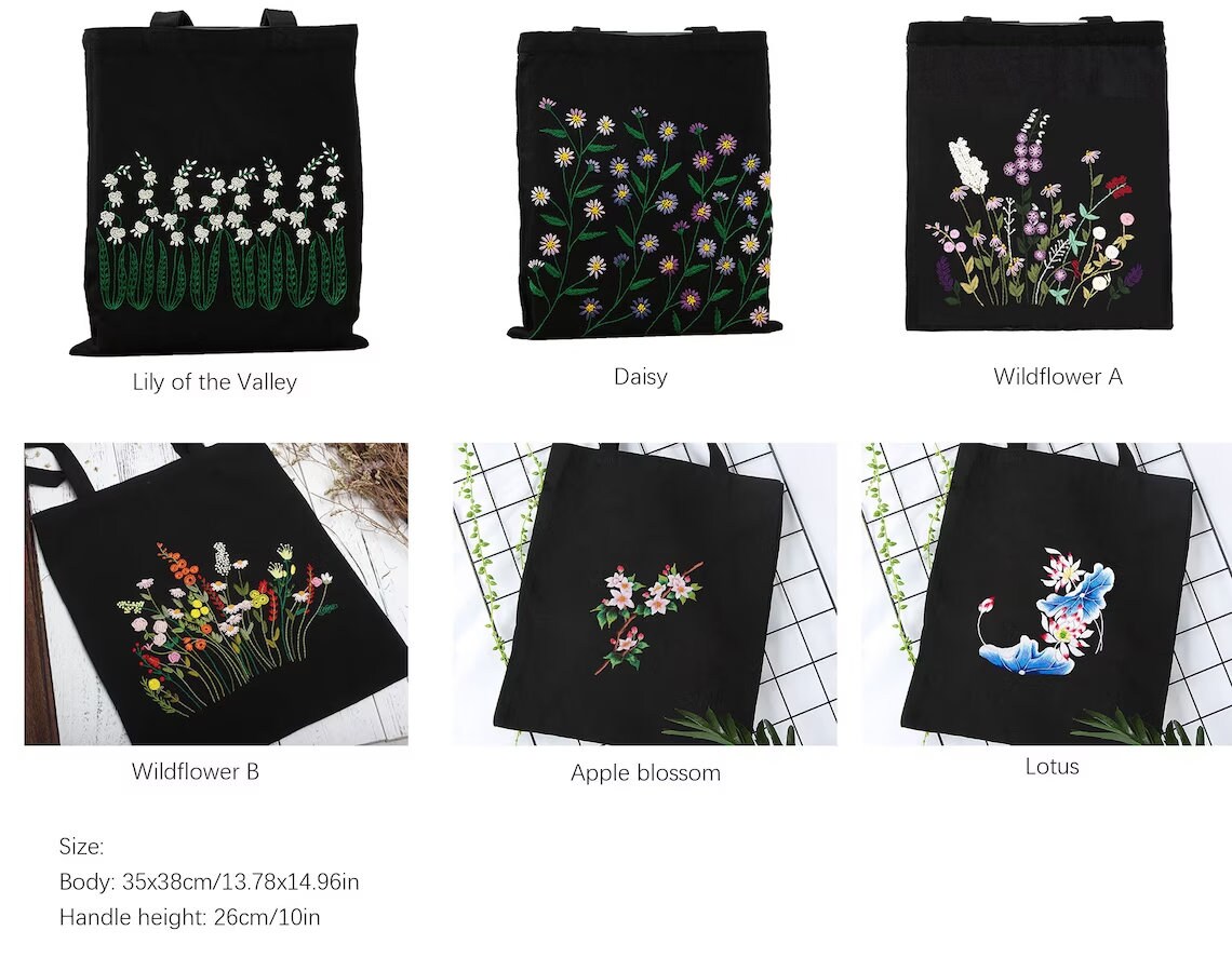 Embroidery Kit Canvas Bag,modern Flower Pattern Hand Embroidery