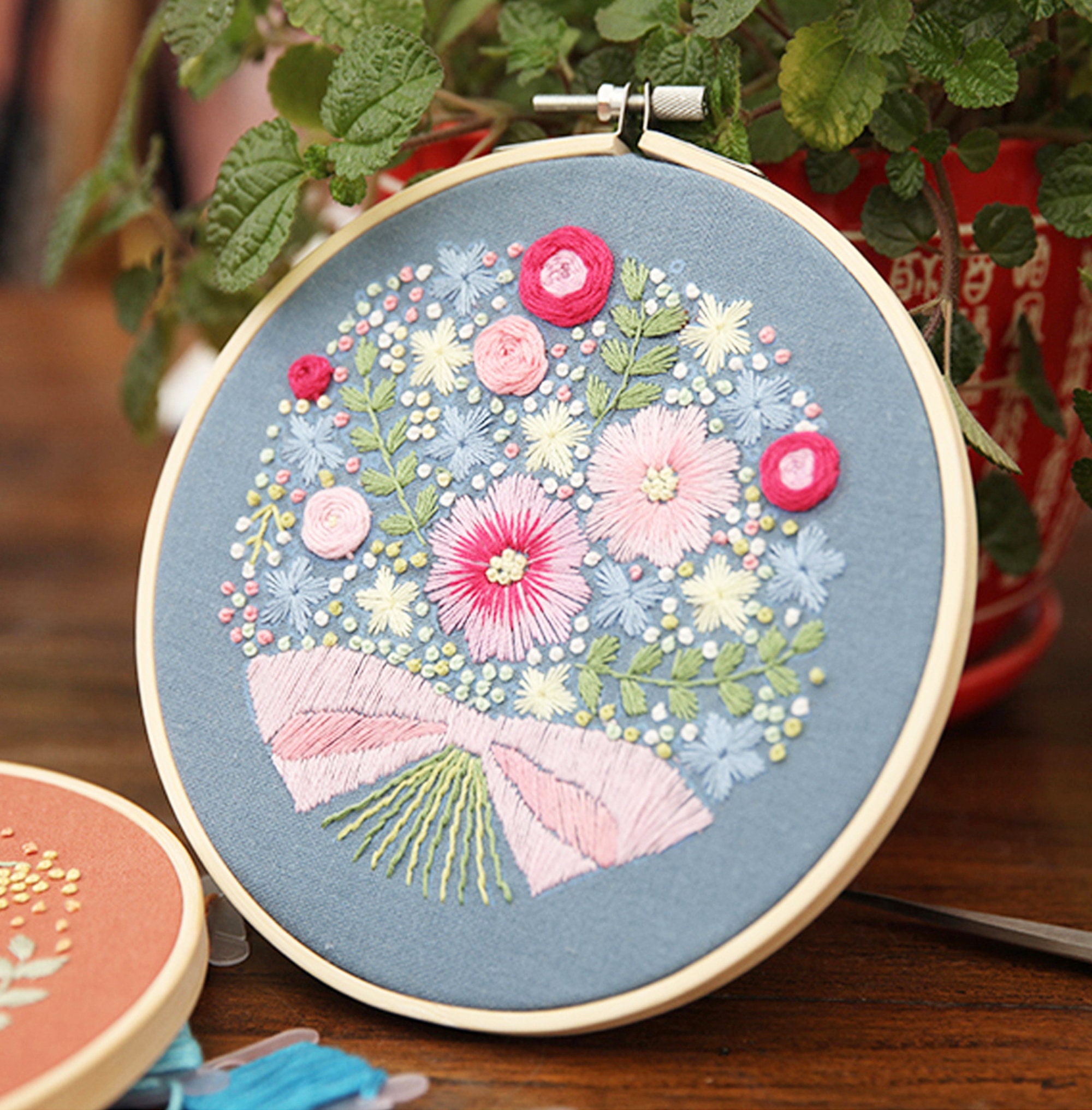 Blingpainting Floral Embroidery Kit for Beginners,Plant Pattern