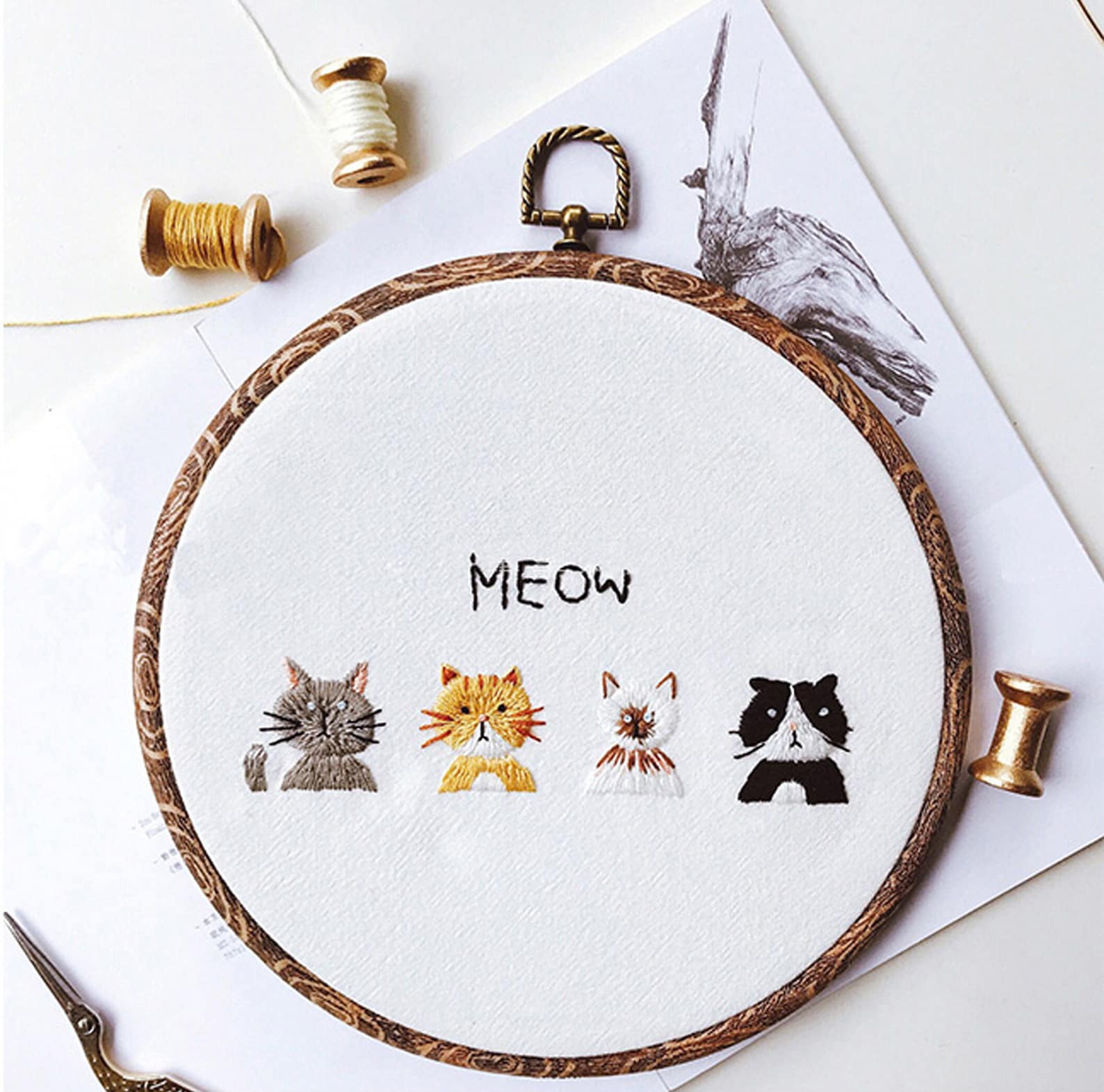 Cat Hand Embroidery Kit for Beginnerembroidery Kit Catmodern Etsy