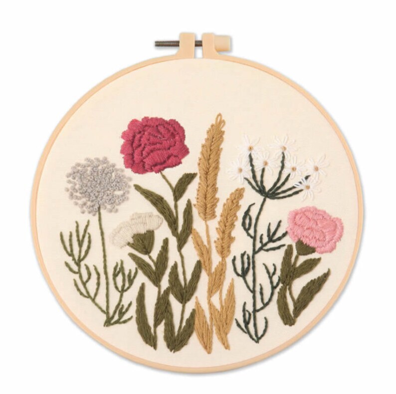 Easy Embroidery Kit Beginner, Modern floral Plant hand Embroidery Kit, Needlepoint Kit, DIY Craft Kit, Crewel embroidery, DIY embroidery set Pattern 3