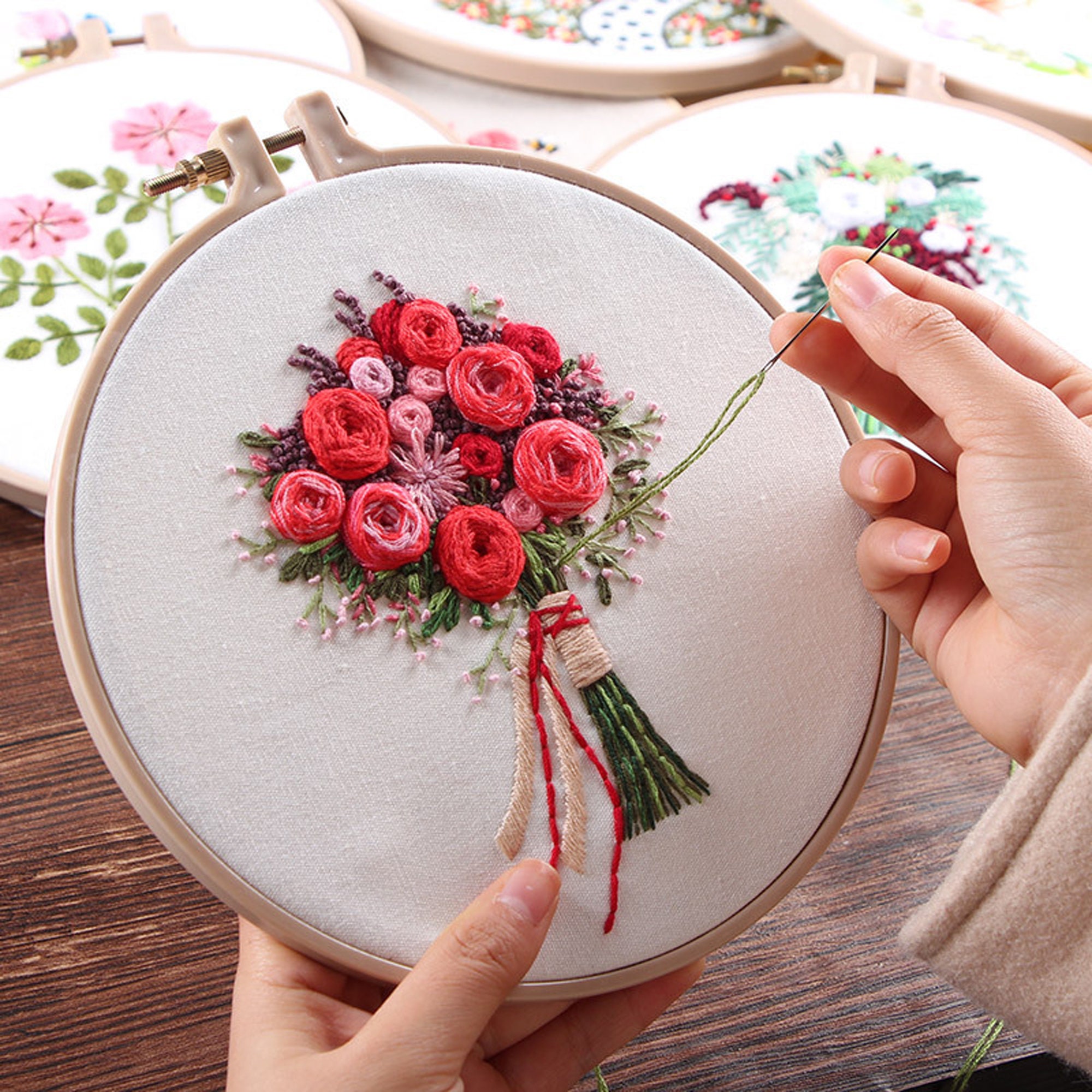 Hand Embroidery Full Kit Modern Flower-beginner Embroidery Kit  