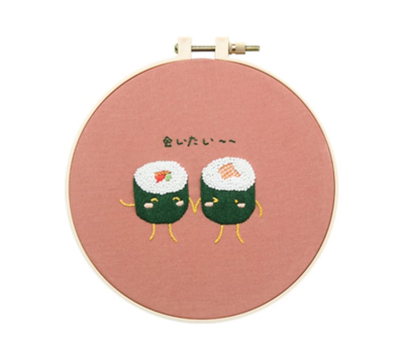 Beginner Embroidery Kit-DIY Craft Kit Sushi Pattern-Hand Embroidery Full Kit-Embroidery Hoop Wall Art Kit-DIY Food Needlework GiftHoop art 1-Hosomaki