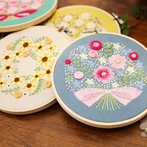Floral Beginner Embroidery Kit Modern Flower Plant Hand Embroidery Full Kit DIY Floral Needlepoint Hoop Wall Art Kit image 9