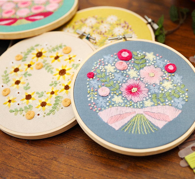 Floral Beginner Embroidery Kit Modern Flower Plant Hand Embroidery Full Kit DIY Floral Needlepoint Hoop Wall Art Kit image 9