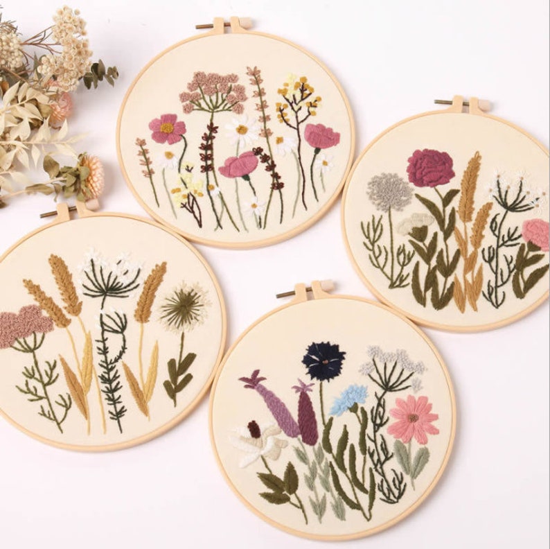 Easy Embroidery Kit Beginner, Modern floral Plant hand Embroidery Kit, Needlepoint Kit, DIY Craft Kit, Crewel embroidery, DIY embroidery set image 1