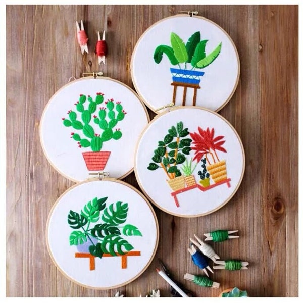 Diy embroidery kit-Modern Pattern-Hand Monstera Embroidery Full Kit-DIY Embroidery Hoop Wall Art Kit-diy Kit adult-Gifts for her|sister|mom