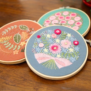 Floral Beginner Embroidery Kit Modern Flower Plant Hand Embroidery Full Kit DIY Floral Needlepoint Hoop Wall Art Kit image 2