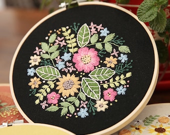 Anfänger Stickerei Kit - Moderne Blume und Pflanze Handstickerei Full Kit Hoop Art Stickerei Muster Blumen Stickerei Hoop Wand Kunst Kit