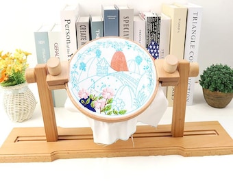 Seat-Round 360 Degree Rotatable Embroidery Frame, Adjustable Wooden Cross Stitch Embroidery Lap Stand Frame( Hoop is not Included)