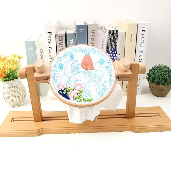 座面付き360度回転式刺繍フレーム、調節可能な木製クロスステッチ刺繍