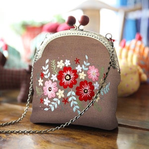 Embroidery Kit Wallet Bag,flower Pattern Hand Embroidery Kit,beginner ...